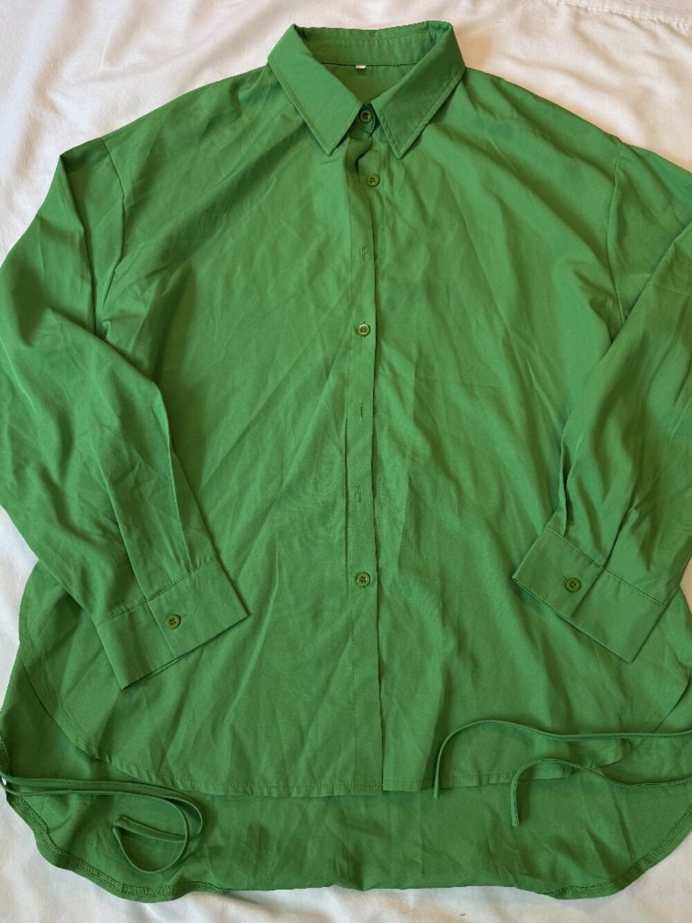 Green Long Sleeve Button-Up Shirt Women's XL Resort Vacation Side Tie